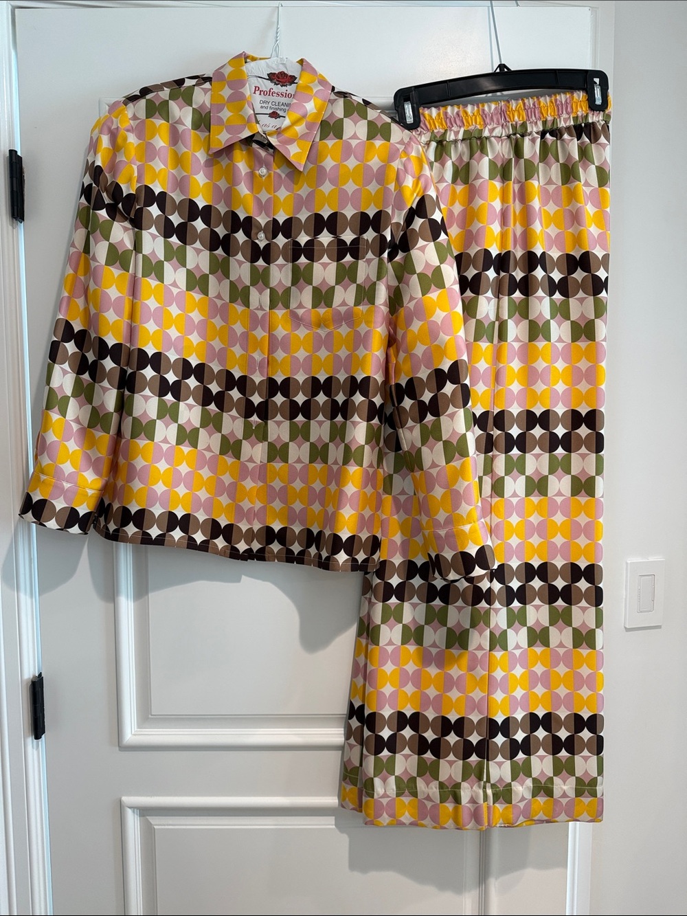 La DoubleJ silk geometric top and palazzo pants
